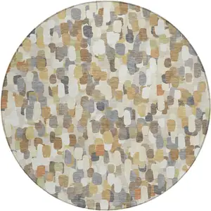 Photo of 8' Beige And Taupe Round Abstract Washable Indoor Outdoor Area Rug