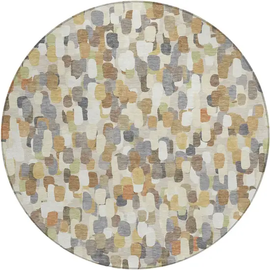 8' Beige And Taupe Round Abstract Washable Indoor Outdoor Area Rug Photo 1