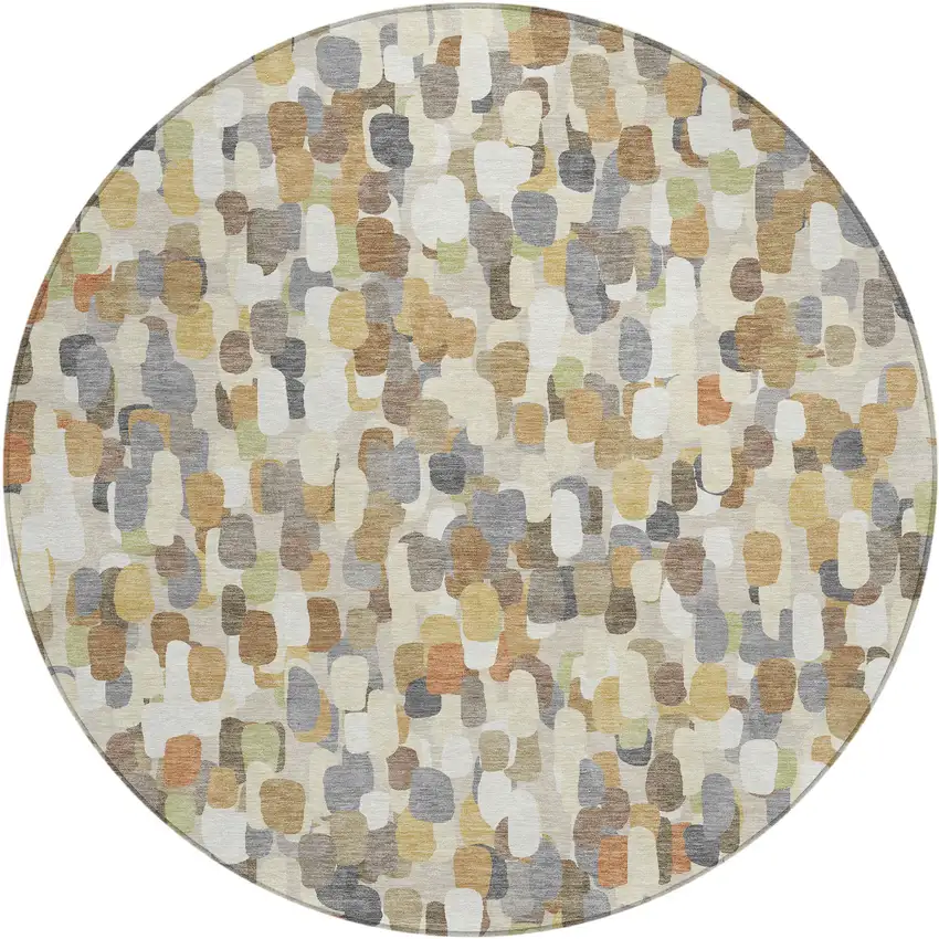 8' Beige And Taupe Round Abstract Washable Indoor Outdoor Area Rug Photo 1