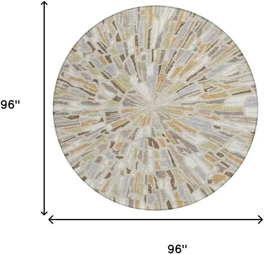 8' Beige And Taupe Round Abstract Washable Indoor Outdoor Area Rug Photo 7