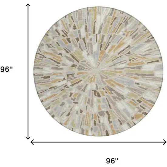 8' Beige And Taupe Round Abstract Washable Indoor Outdoor Area Rug Photo 7