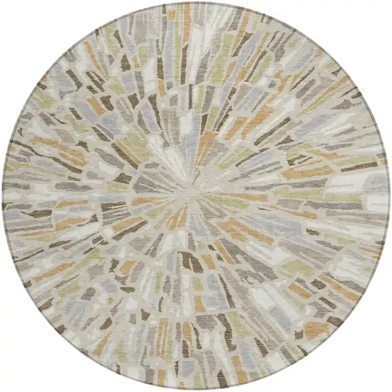 8' Beige And Taupe Round Abstract Washable Indoor Outdoor Area Rug Photo 2