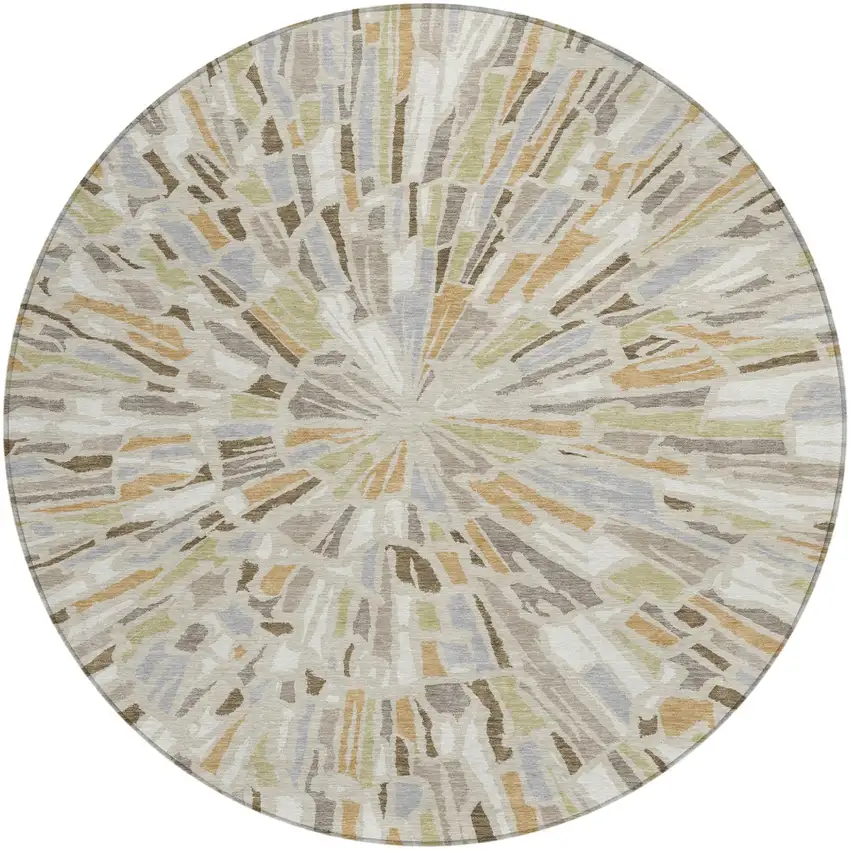 8' Beige And Taupe Round Abstract Washable Indoor Outdoor Area Rug Photo 2