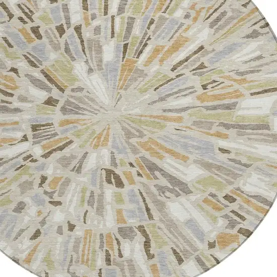 8' Beige And Taupe Round Abstract Washable Indoor Outdoor Area Rug Photo 3