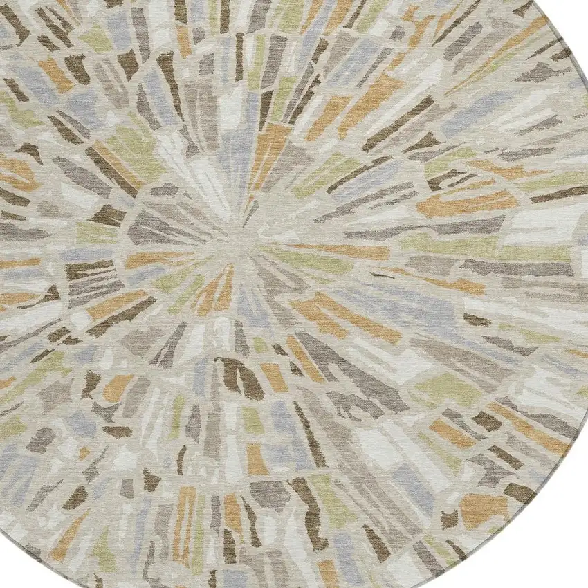 8' Beige And Taupe Round Abstract Washable Indoor Outdoor Area Rug Photo 3