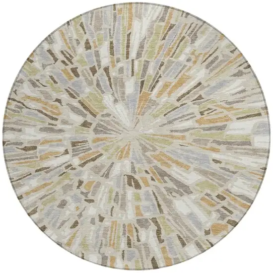8' Beige And Taupe Round Abstract Washable Indoor Outdoor Area Rug Photo 4