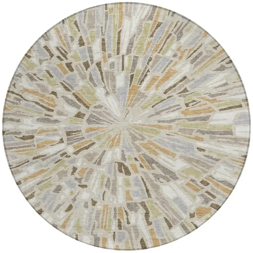8' Beige And Taupe Round Abstract Washable Indoor Outdoor Area Rug Photo 4