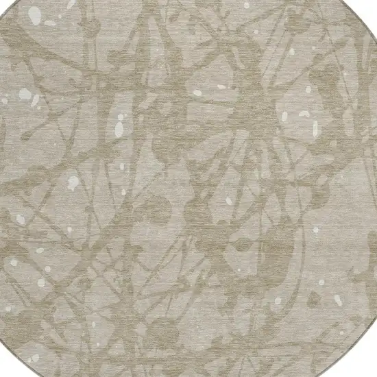 8' Beige And Taupe Round Abstract Washable Indoor Outdoor Area Rug Photo 2