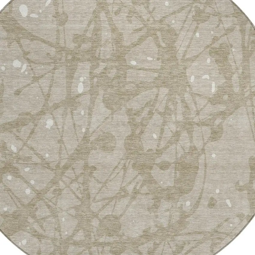 8' Beige And Taupe Round Abstract Washable Indoor Outdoor Area Rug Photo 2