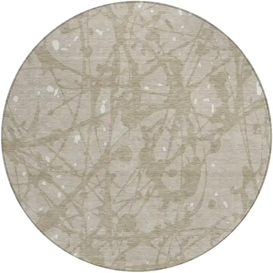 8' Beige And Taupe Round Abstract Washable Indoor Outdoor Area Rug Photo 1