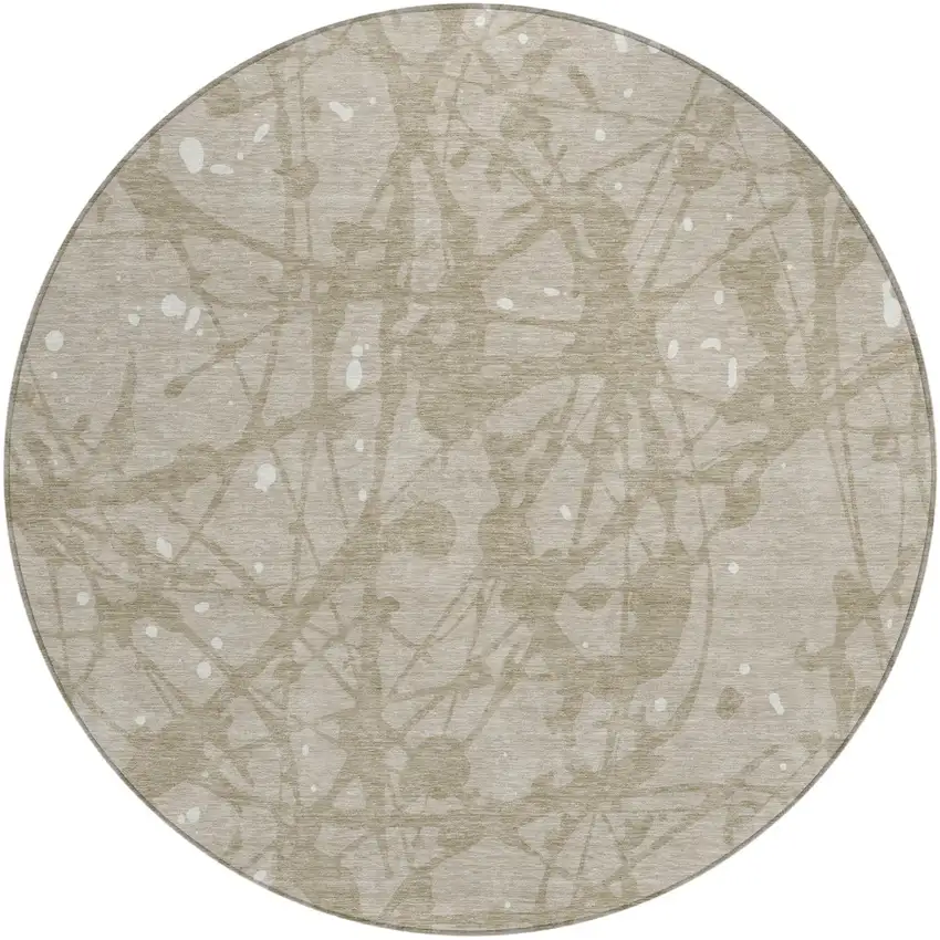 8' Beige And Taupe Round Abstract Washable Indoor Outdoor Area Rug Photo 1