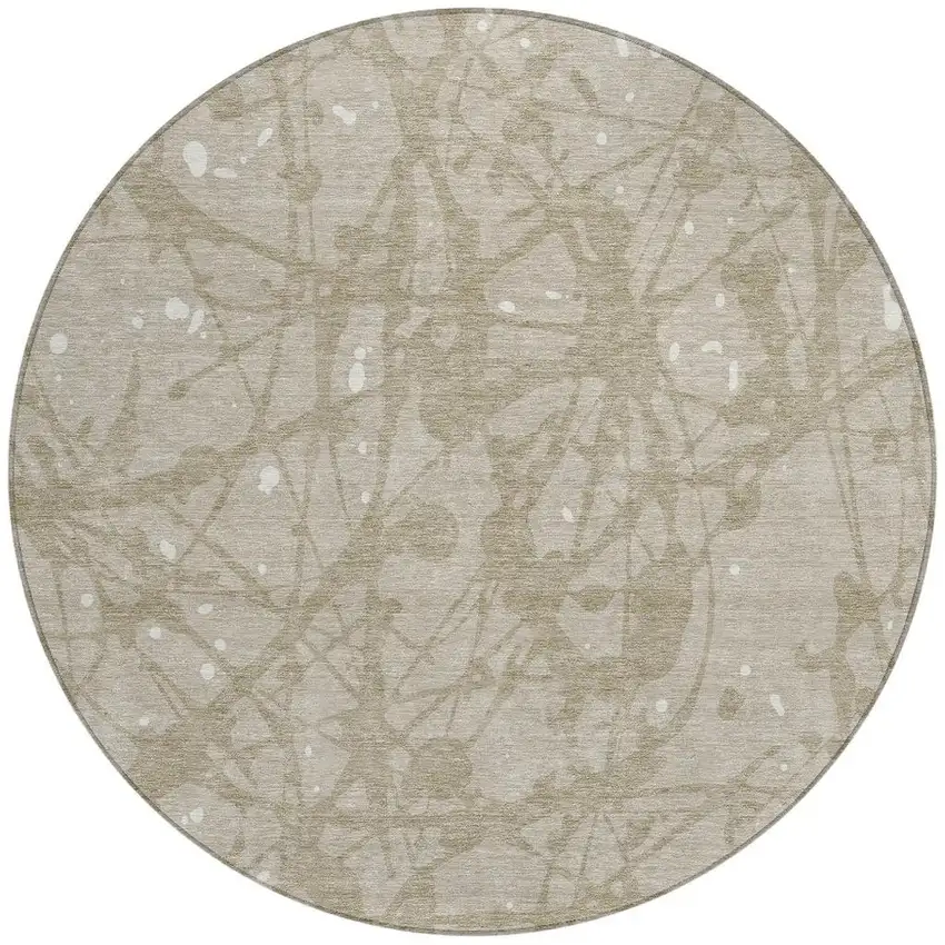 8' Beige And Taupe Round Abstract Washable Indoor Outdoor Area Rug Photo 3