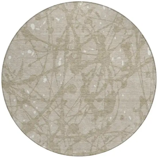 8' Beige And Taupe Round Abstract Washable Indoor Outdoor Area Rug Photo 3