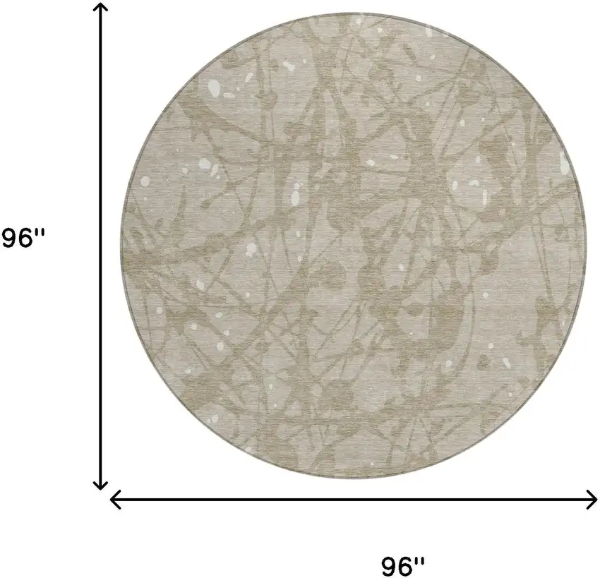 8' Beige And Taupe Round Abstract Washable Indoor Outdoor Area Rug Photo 6