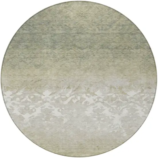 8' Beige And Taupe Round Damask Washable Indoor Outdoor Area Rug Photo 3