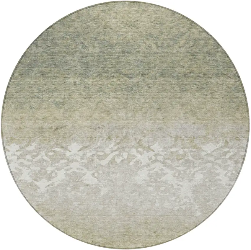 8' Beige And Taupe Round Damask Washable Indoor Outdoor Area Rug Photo 3