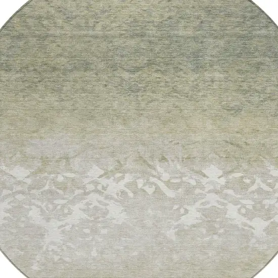8' Beige And Taupe Round Damask Washable Indoor Outdoor Area Rug Photo 4