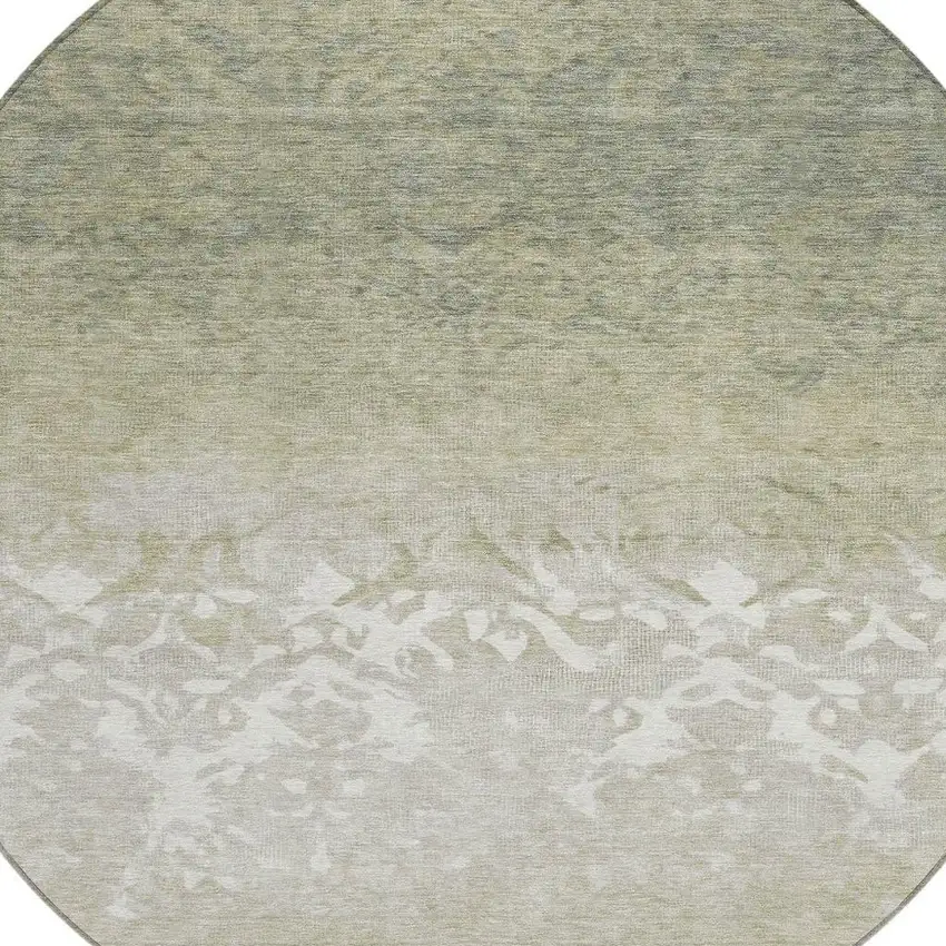 8' Beige And Taupe Round Damask Washable Indoor Outdoor Area Rug Photo 4