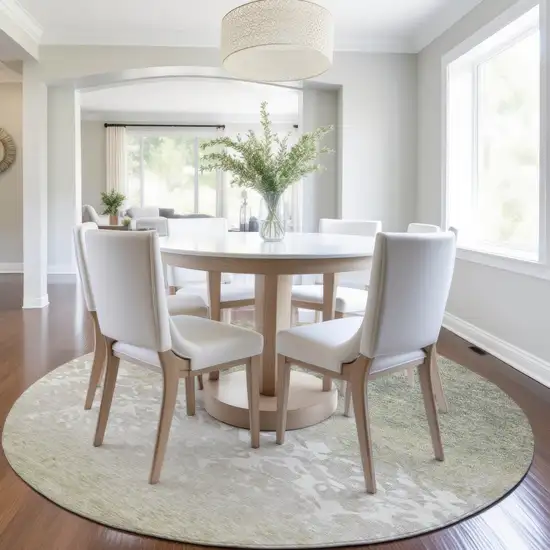 8' Beige And Taupe Round Damask Washable Indoor Outdoor Area Rug Photo 7