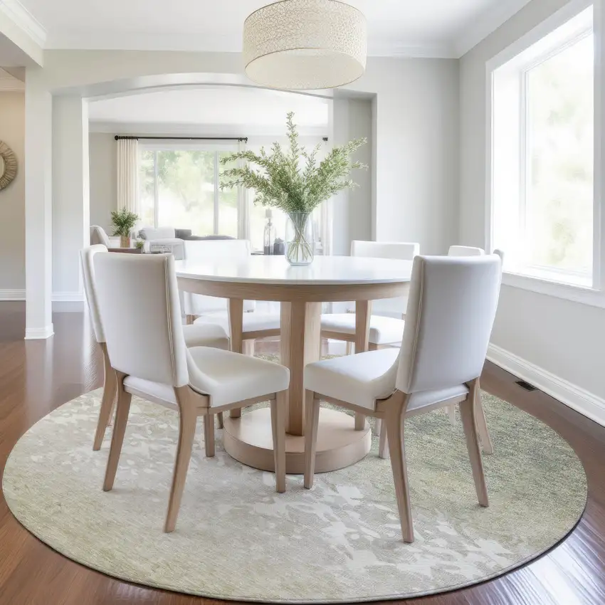 8' Beige And Taupe Round Damask Washable Indoor Outdoor Area Rug Photo 7