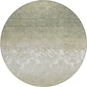 Photo of 8' Beige And Taupe Round Damask Washable Indoor Outdoor Area Rug