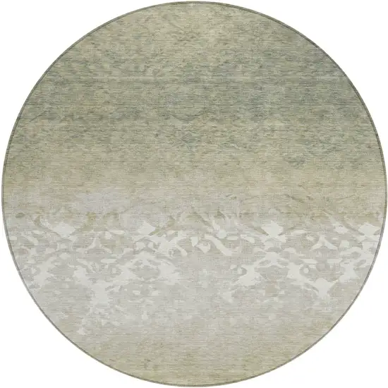 8' Beige And Taupe Round Damask Washable Indoor Outdoor Area Rug Photo 1