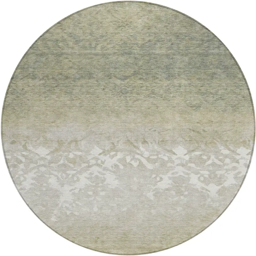 8' Beige And Taupe Round Damask Washable Indoor Outdoor Area Rug Photo 1