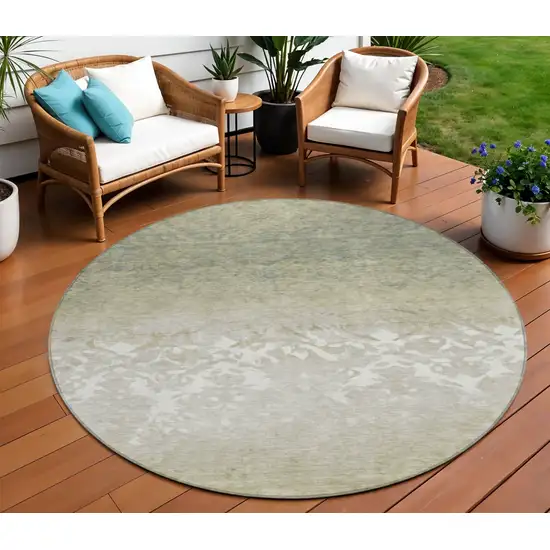 8' Beige And Taupe Round Damask Washable Indoor Outdoor Area Rug Photo 2