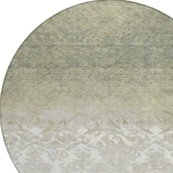 8' Beige And Taupe Round Damask Washable Indoor Outdoor Area Rug Photo 9