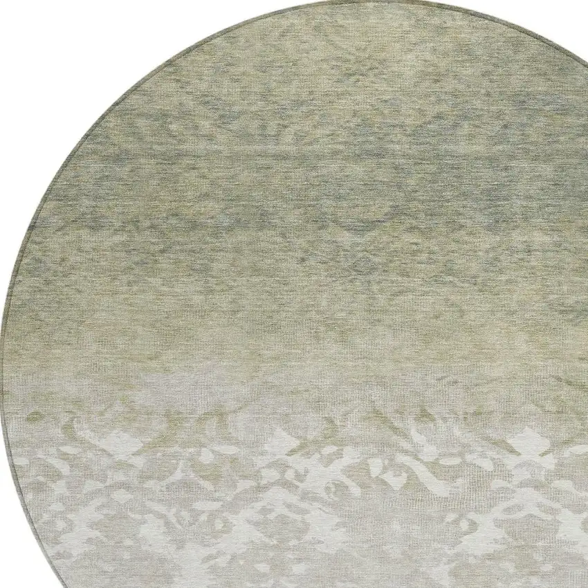 8' Beige And Taupe Round Damask Washable Indoor Outdoor Area Rug Photo 9