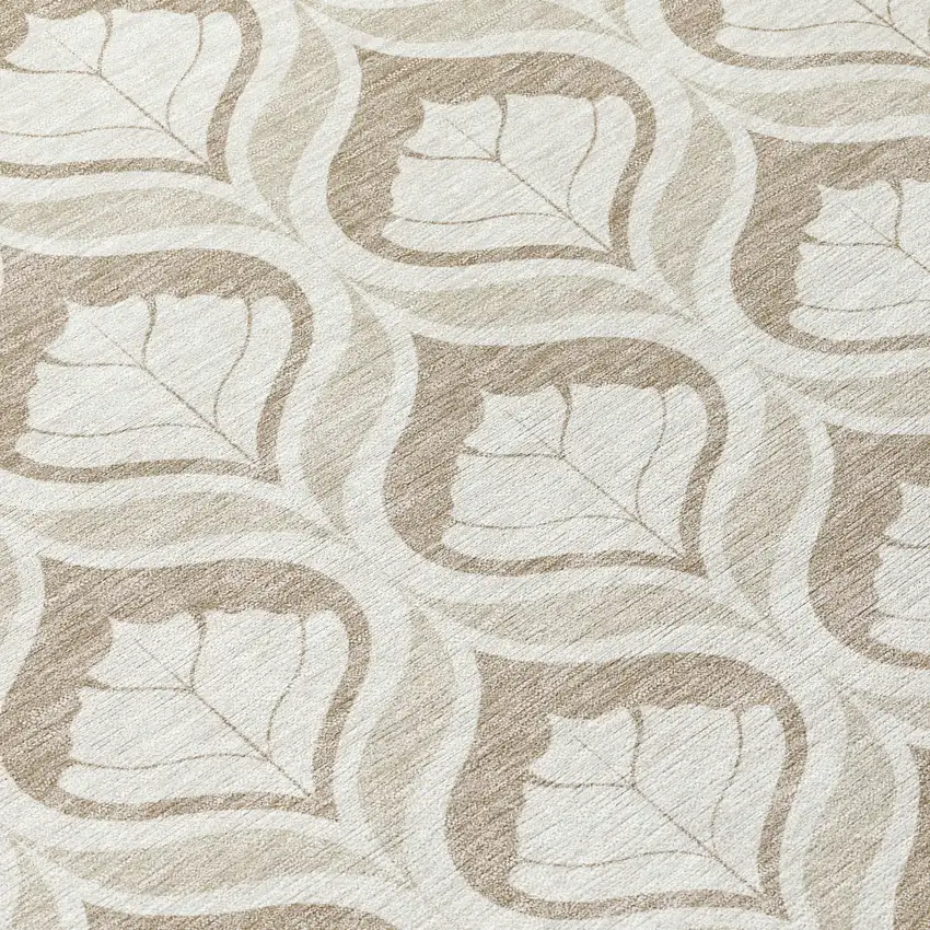 8' Beige And Taupe Round Geometric Washable Indoor Outdoor Area Rug Photo 9