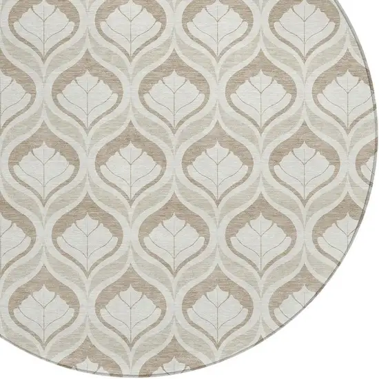 8' Beige And Taupe Round Geometric Washable Indoor Outdoor Area Rug Photo 2