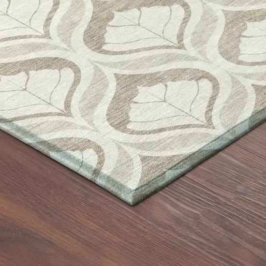 8' Beige And Taupe Round Geometric Washable Indoor Outdoor Area Rug Photo 8