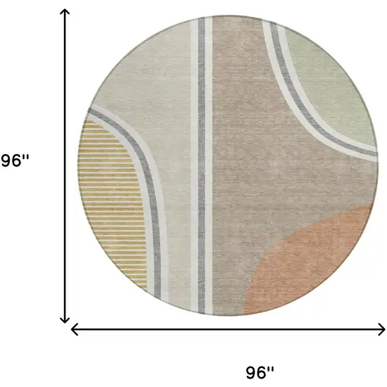 8' Beige And Taupe Round Geometric Washable Indoor Outdoor Area Rug Photo 8