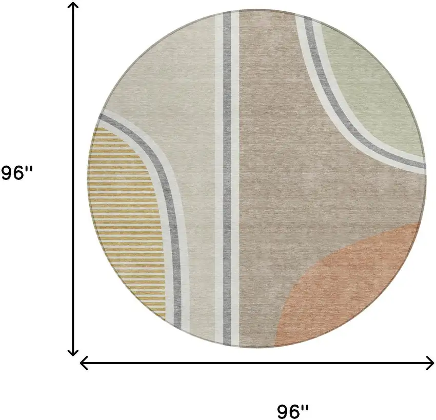 8' Beige And Taupe Round Geometric Washable Indoor Outdoor Area Rug Photo 8