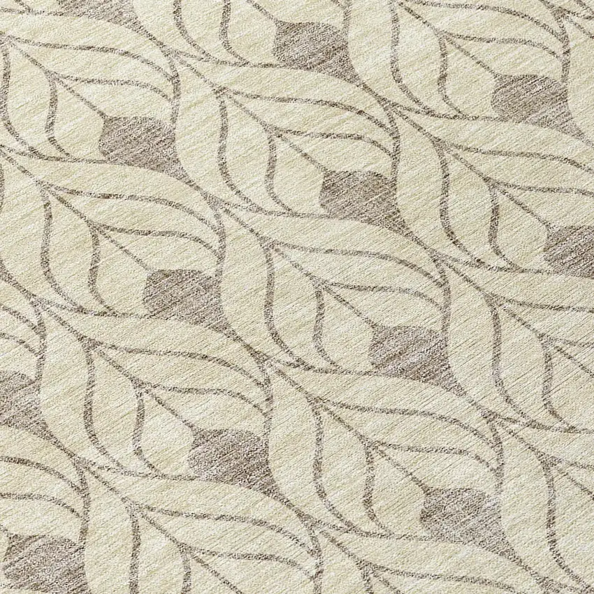 8' Beige And Taupe Round Geometric Washable Indoor Outdoor Area Rug Photo 8