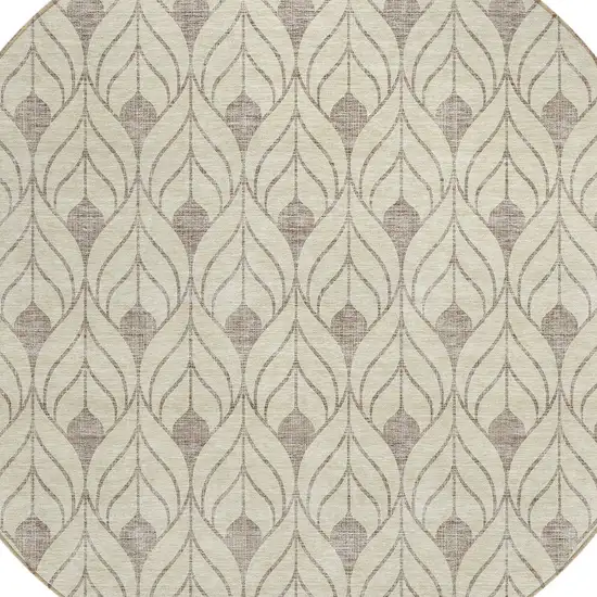 8' Beige And Taupe Round Geometric Washable Indoor Outdoor Area Rug Photo 4