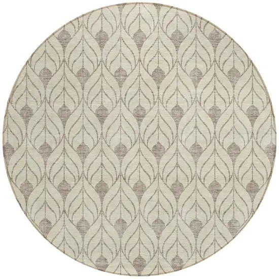 8' Beige And Taupe Round Geometric Washable Indoor Outdoor Area Rug Photo 5