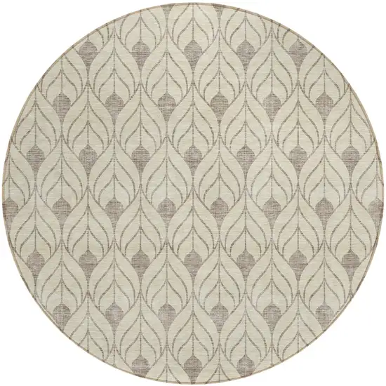 8' Beige And Taupe Round Geometric Washable Indoor Outdoor Area Rug Photo 2