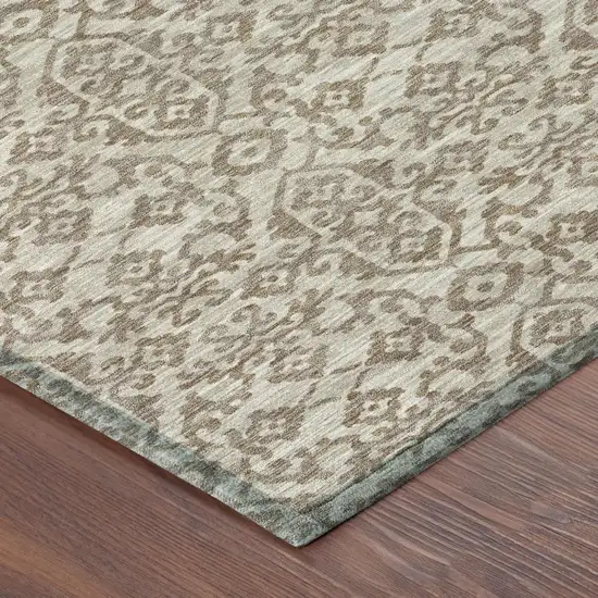 8' Beige And Taupe Round Oriental Washable Indoor Outdoor Area Rug Photo 5
