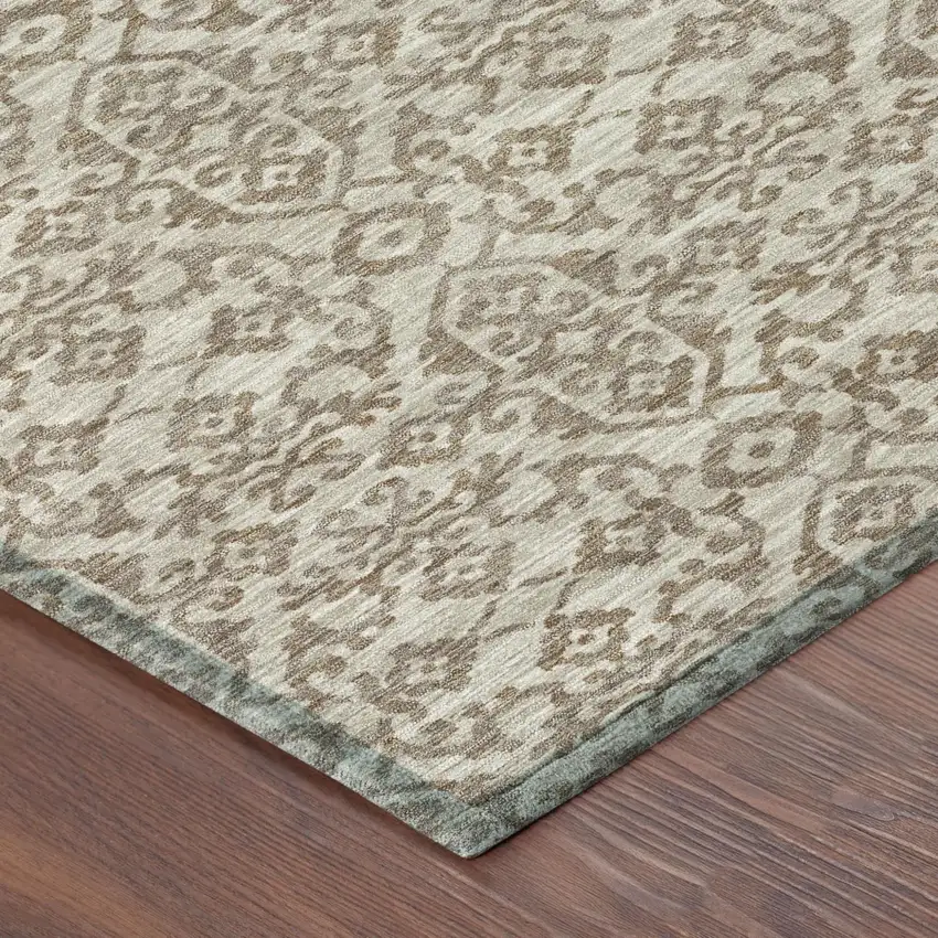8' Beige And Taupe Round Oriental Washable Indoor Outdoor Area Rug Photo 5