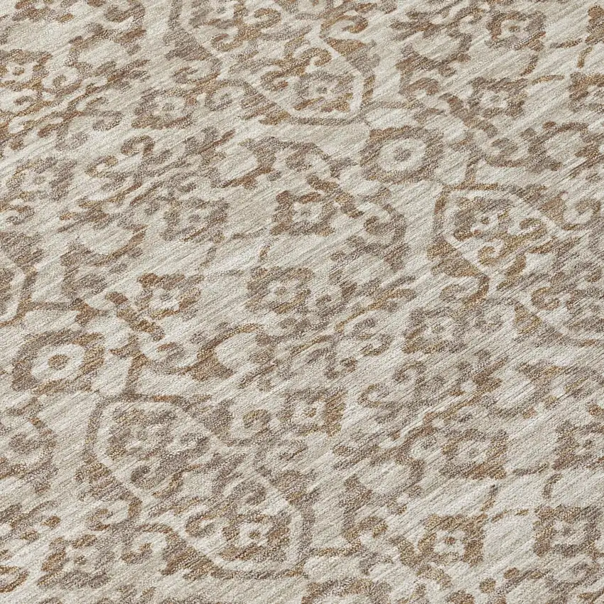 8' Beige And Taupe Round Oriental Washable Indoor Outdoor Area Rug Photo 6