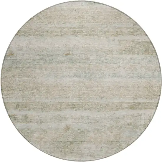 8' Beige And Taupe Round Striped Washable Indoor Outdoor Area Rug Photo 1