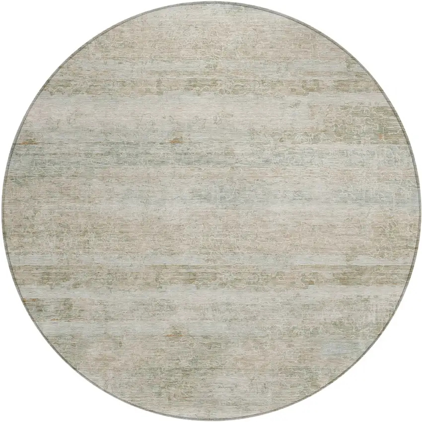 8' Beige And Taupe Round Striped Washable Indoor Outdoor Area Rug Photo 1