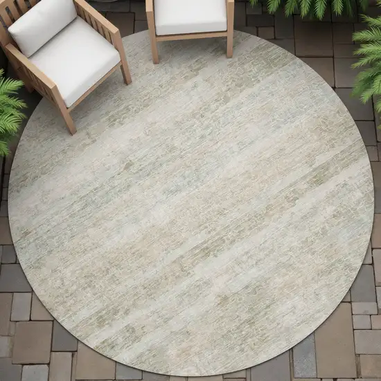 8' Beige And Taupe Round Striped Washable Indoor Outdoor Area Rug Photo 6
