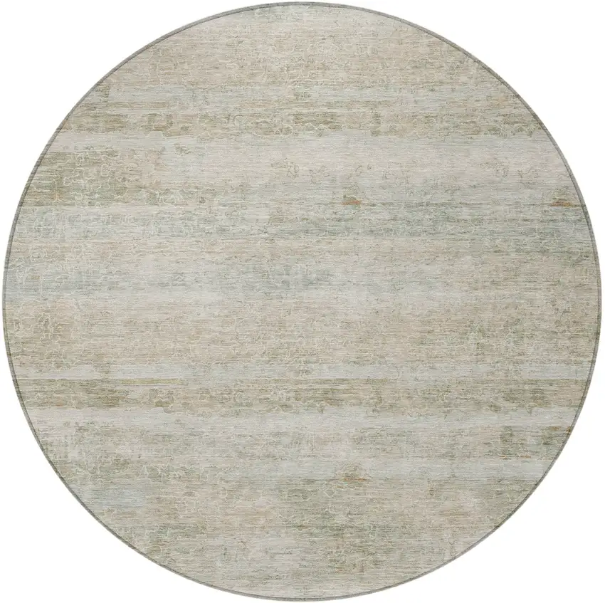 8' Beige And Taupe Round Striped Washable Indoor Outdoor Area Rug Photo 4