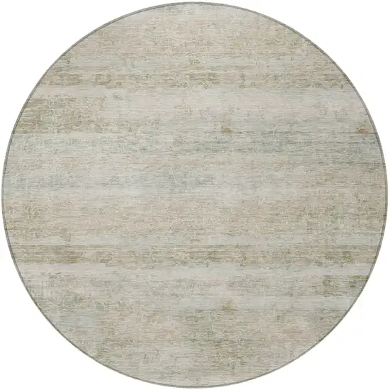 8' Beige And Taupe Round Striped Washable Indoor Outdoor Area Rug Photo 4