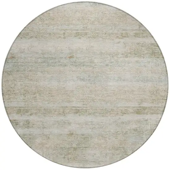 8' Beige And Taupe Round Striped Washable Indoor Outdoor Area Rug Photo 3