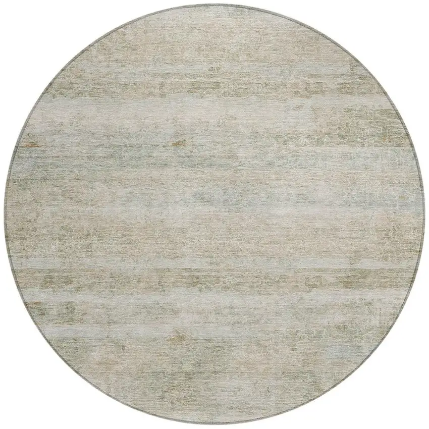 8' Beige And Taupe Round Striped Washable Indoor Outdoor Area Rug Photo 3