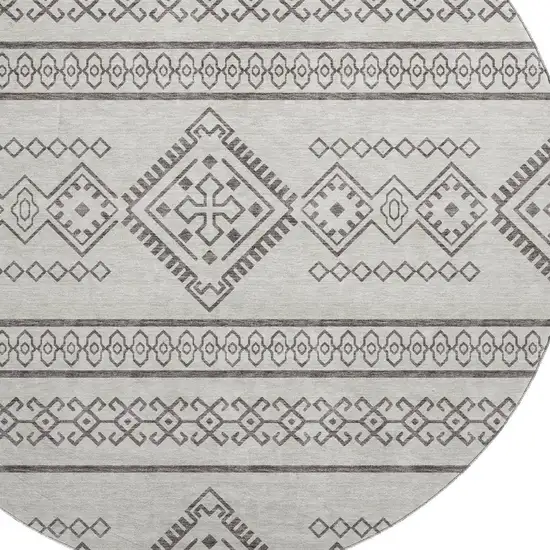 8' Beige And Taupe Southwestern Washable Round Rug With UV Protection Photo 3